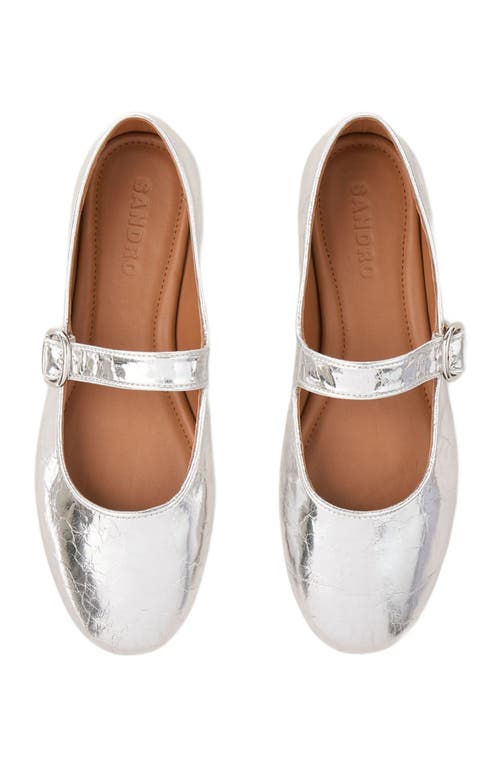 Sandro Womens  Crinkled-texture Metallic-leather Mary Jane Flats In Silver