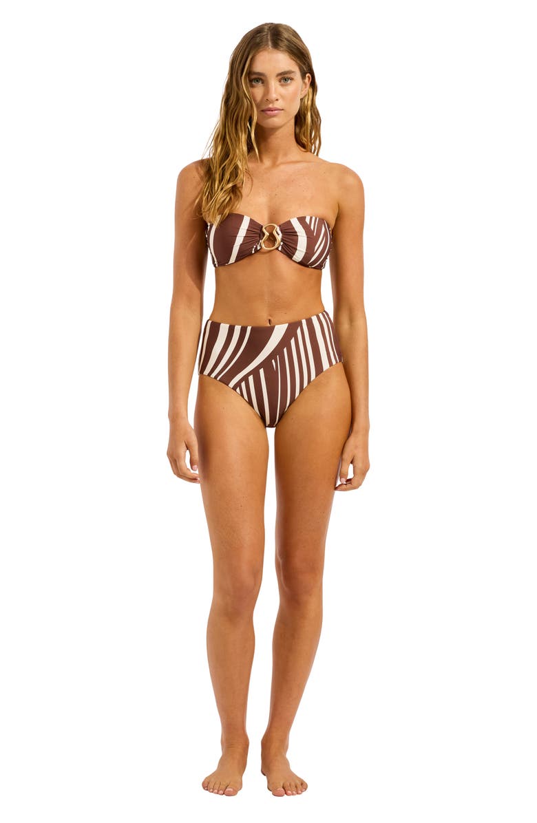 Seafolly High Waist Swim Bottoms, Alternate, color, Cocoa