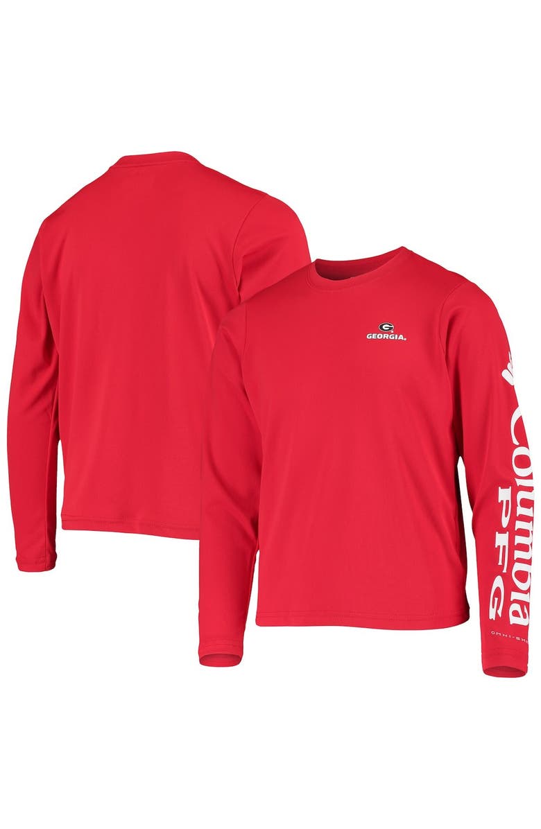Columbia Youth Red Georgia Bulldogs PFG Terminal Tackle Long Sleeve Omni-Shade T-Shirt, Main, color, Red