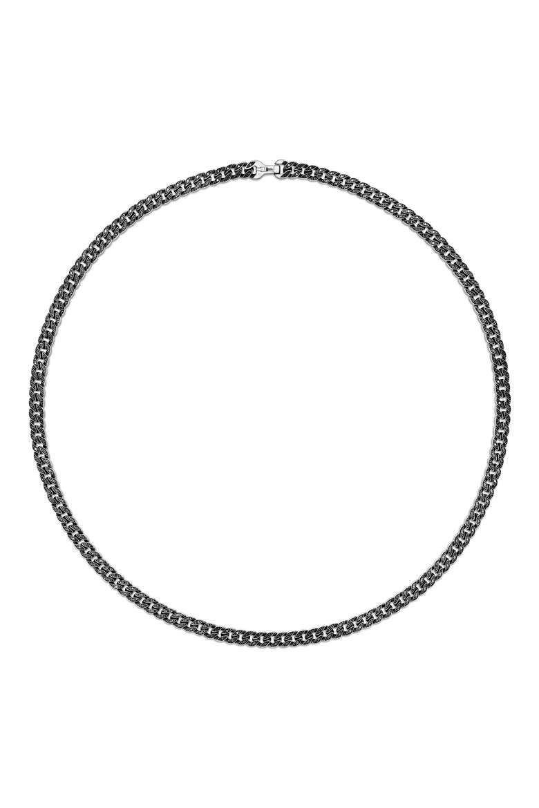 Men's Curb Chain Necklace in Sterling Silver with Black Diamonds, 6mm, Alternate, color, STERLING SILVER/ BLACK DIAMOND
