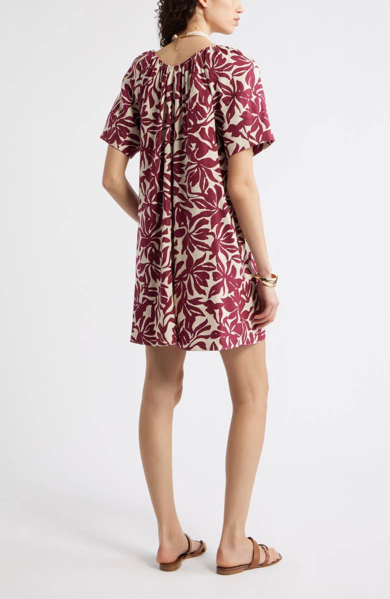 Nordstrom Shirred Linen Blend Minidress, Alternate, color, Beige- Burgundy Fira Bloom
