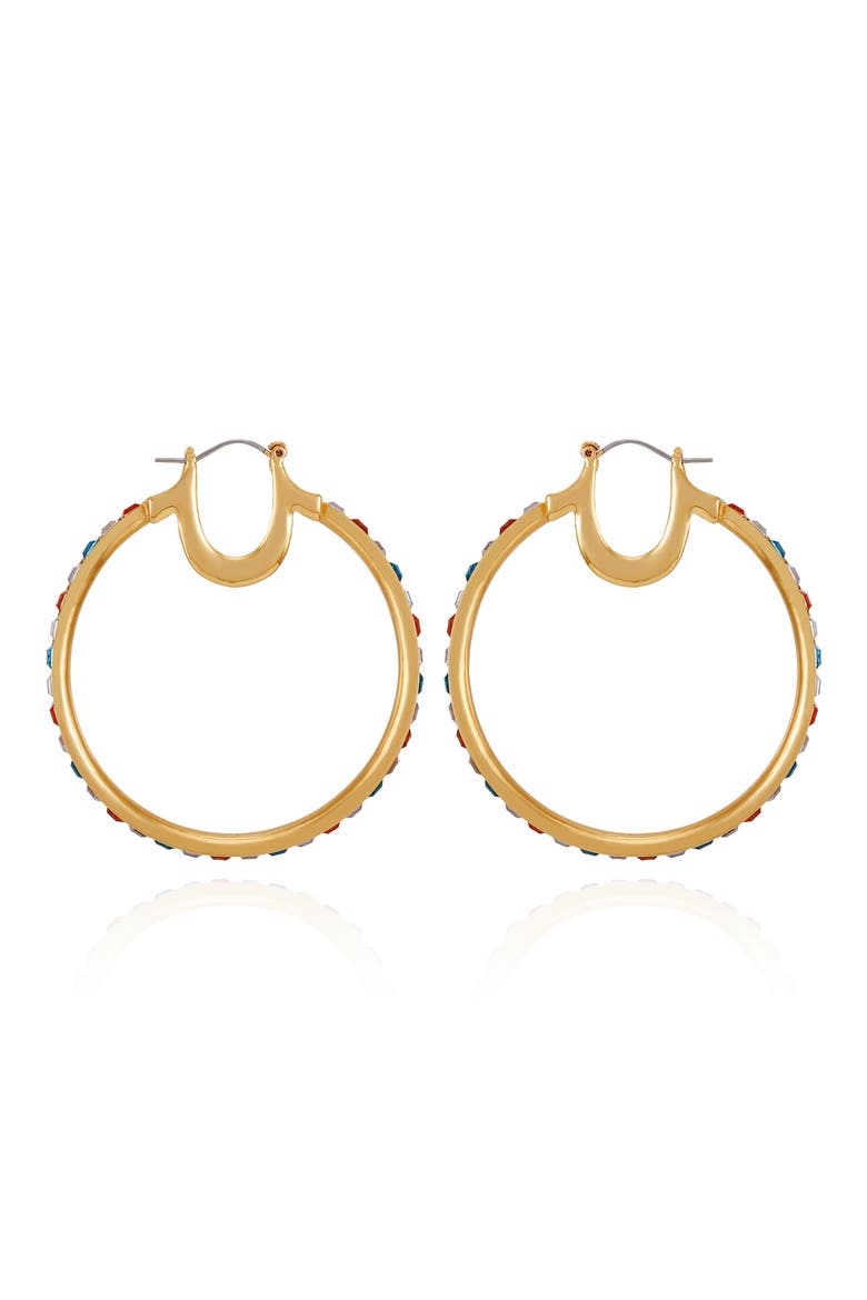 Crystal Hoop Earrings, Alternate, color, GOLD TONE