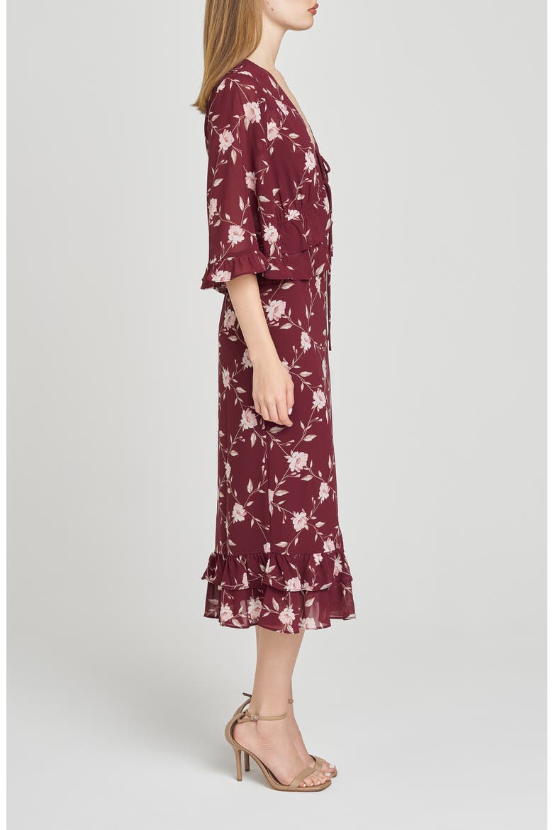 Ojai Midi Dress, Alternate, color, BURGUNDY LATTICE