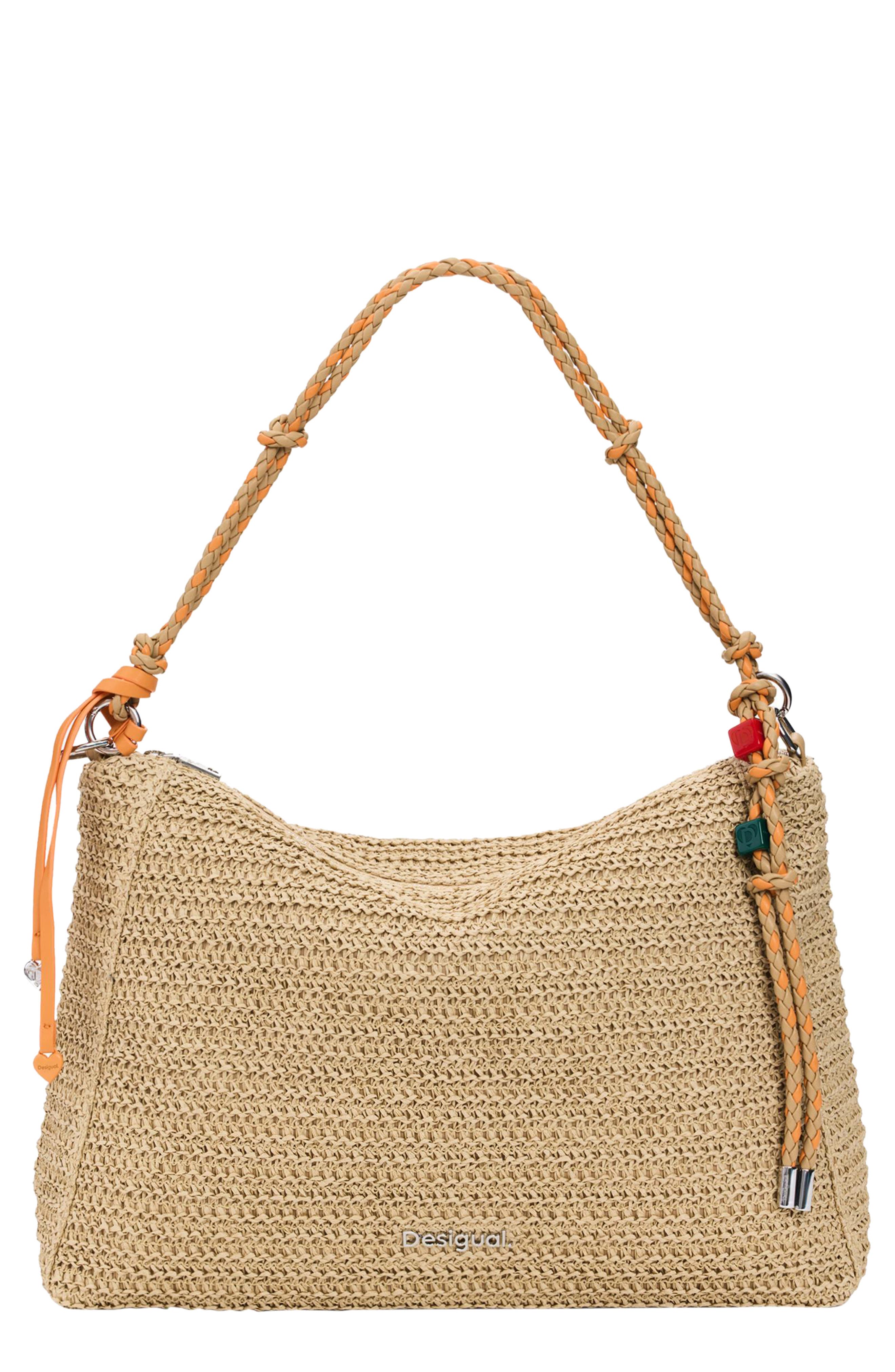 Desigual Large Raffia Shoulder Bag, Main, color, 
