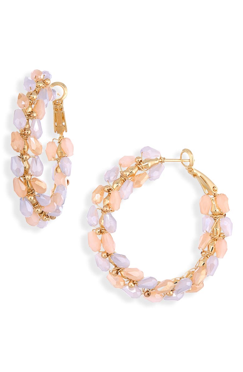 Cara Flower Beaded Hoop Earrings, Main, color, Pink