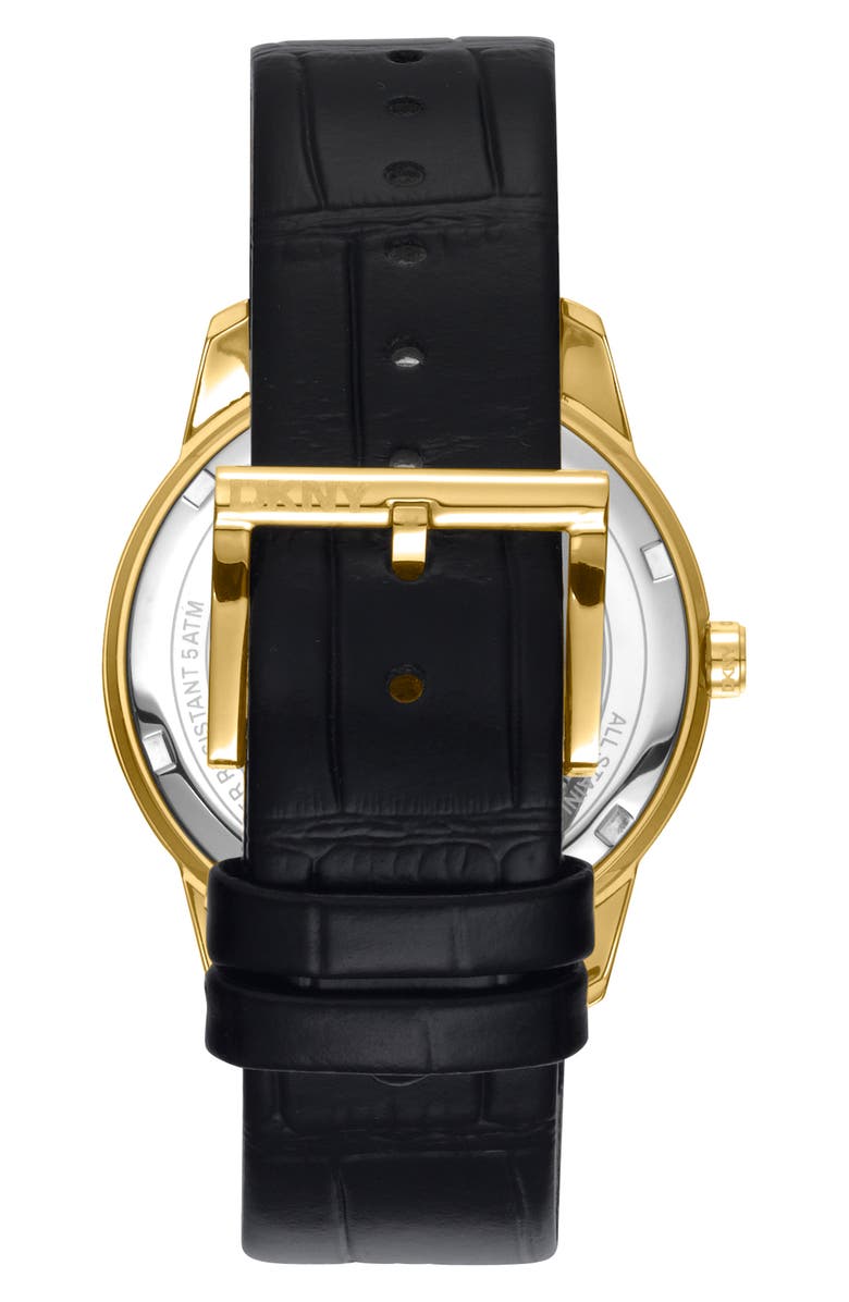 GEVRIL Crystal Bezel Leather Strap Watch, Alternate, color,