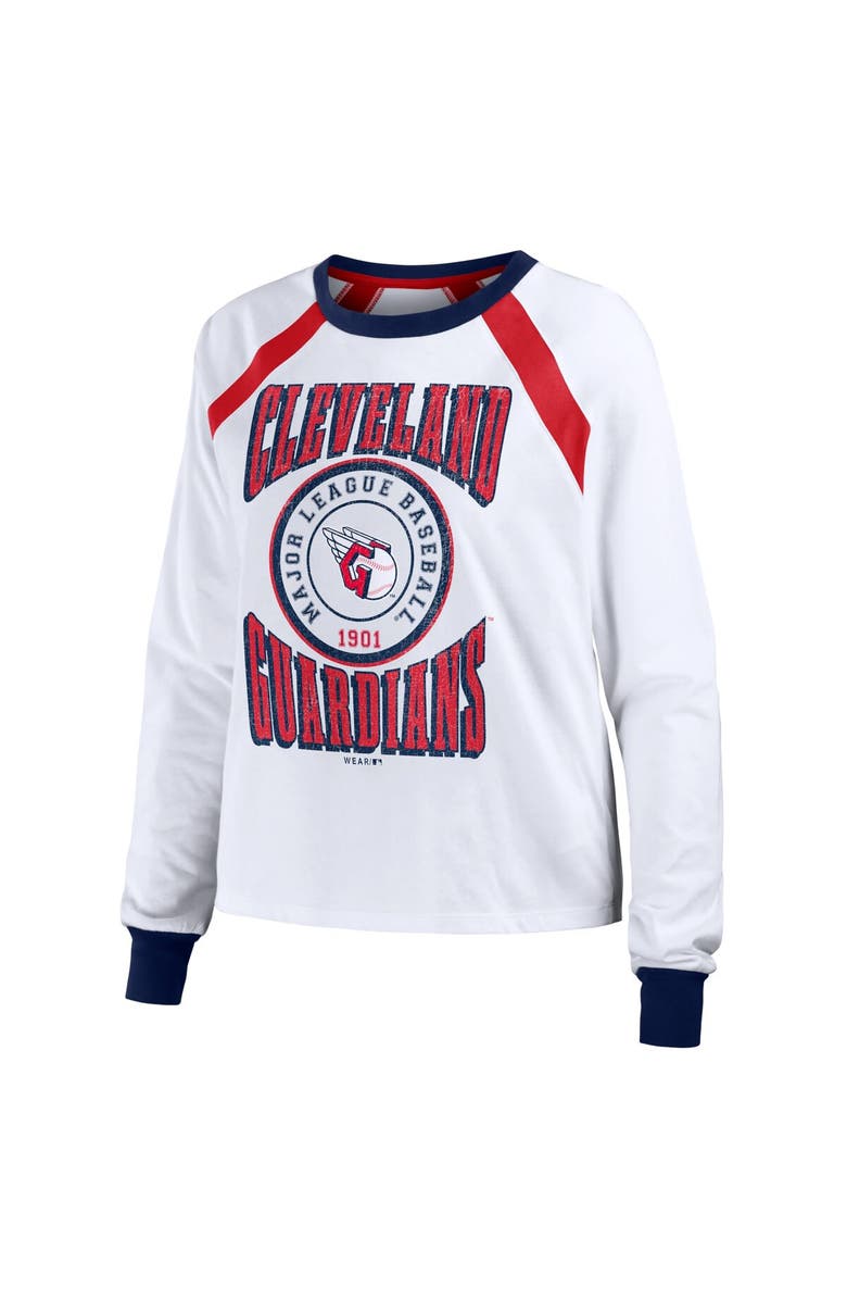 WEAR by Erin Andrews Women's WEAR by Erin Andrews White Cleveland Guardians Raglan Long Sleeve T-Shirt, Alternate, color, 