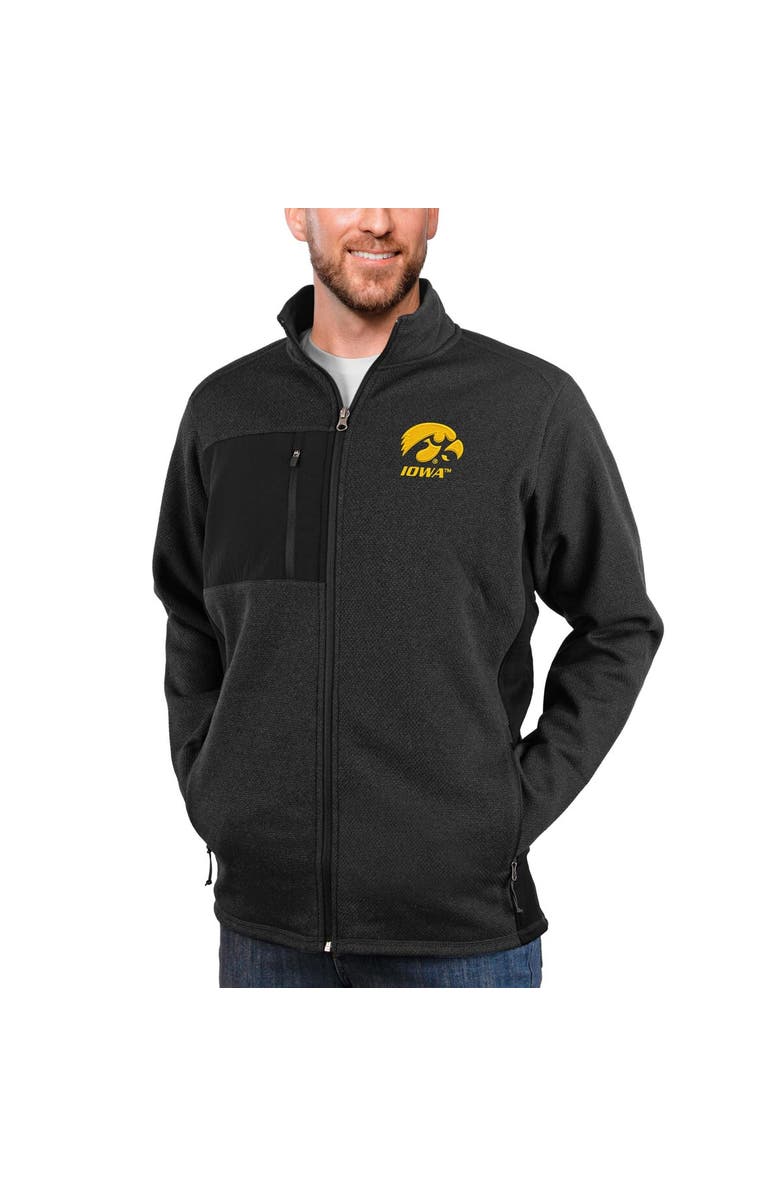 ANTIGUA Men's Antigua Heather Black Iowa Hawkeyes Course Full-Zip Jacket, Main, color, 