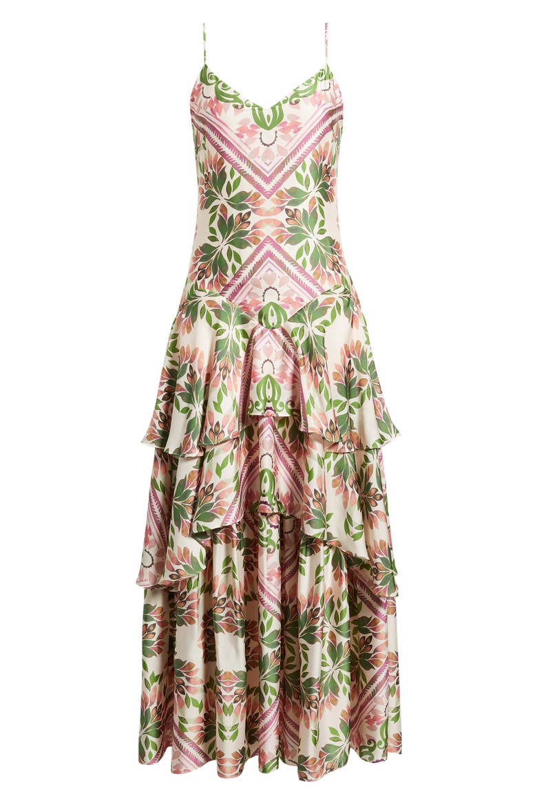 Print Tiered Sleeveless Maxi Dress, Alternate, color, VANILLA CREAM