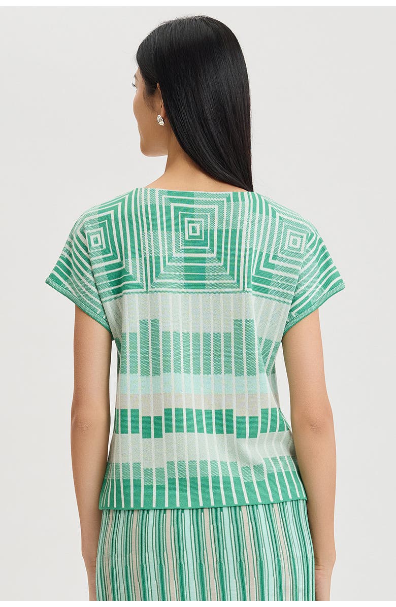 Ming Wang Geometric Jacquard Soft Knit Top, Alternate, color, Kelly Green/Euca/Lime/Ivory