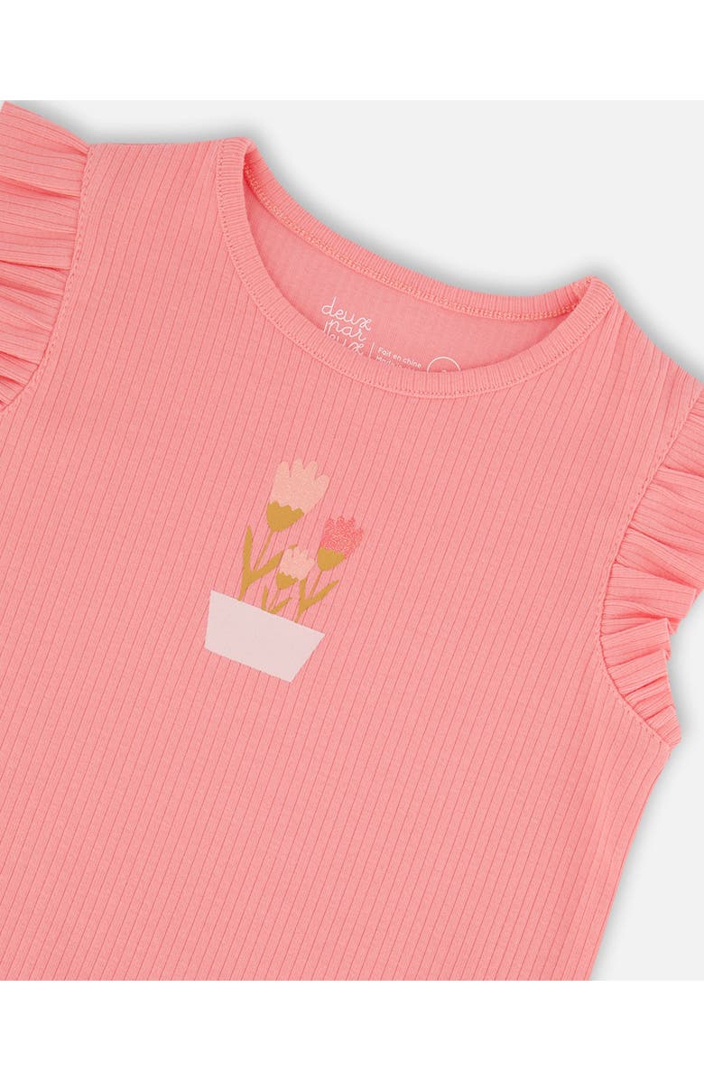 Deux par Deux Girl's Rib Tank Top With Frills Coral Pink, Alternate, color,