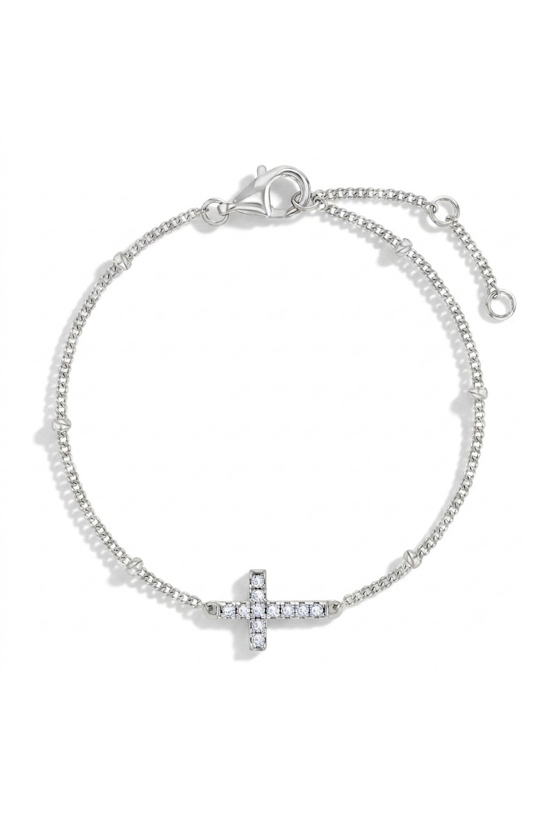 CZ Cross Satellite Girls Bracelet, Main, color, Silver
