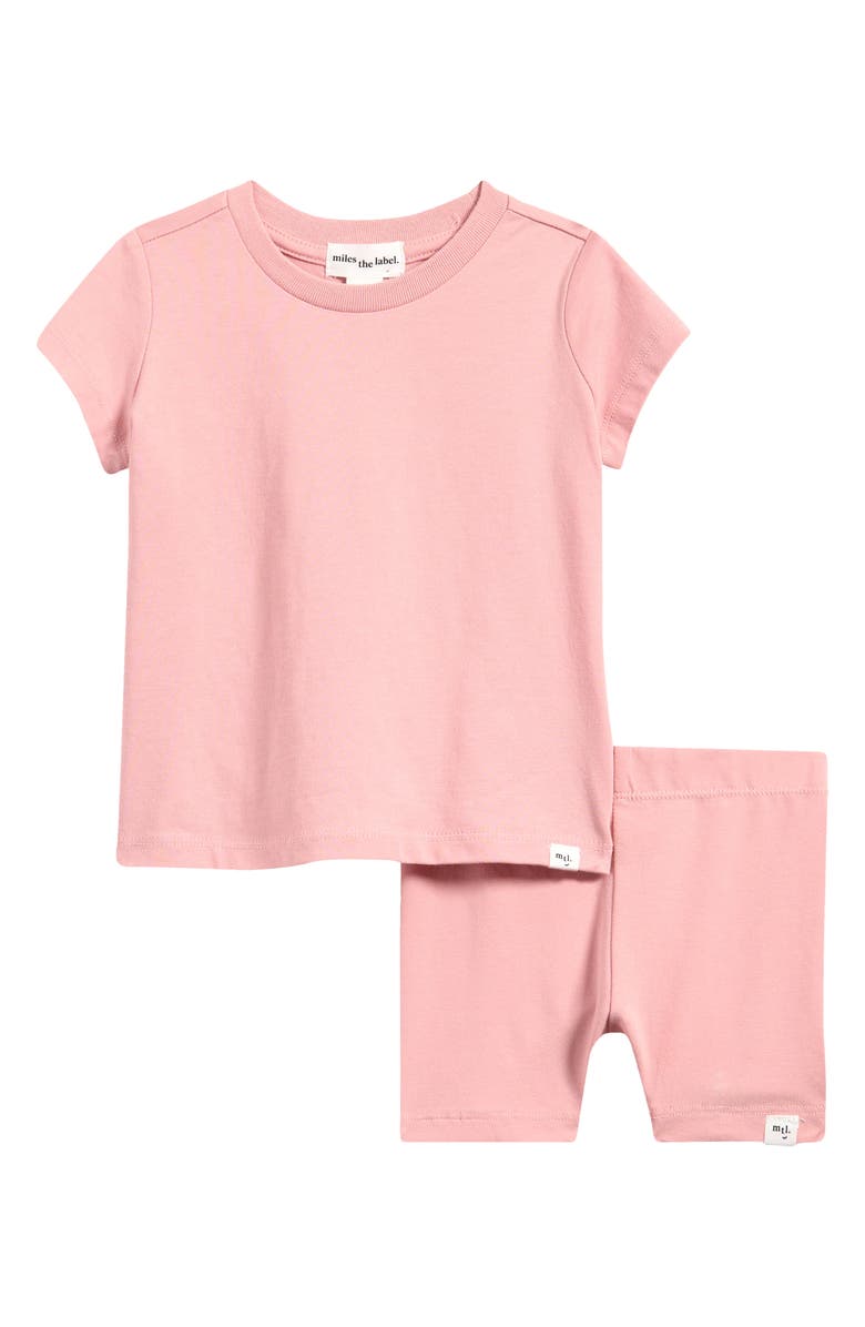 MILES BABY Rose Basics T-Shirt & Bike Shorts Set, Main, color, Light Pink