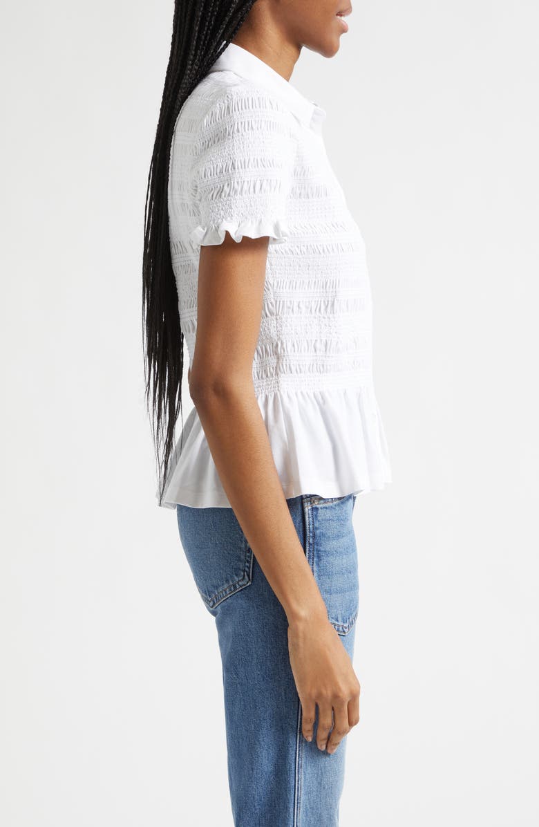 Veronica Beard Ellisandra Shirred Peplum Top, Alternate, color, White