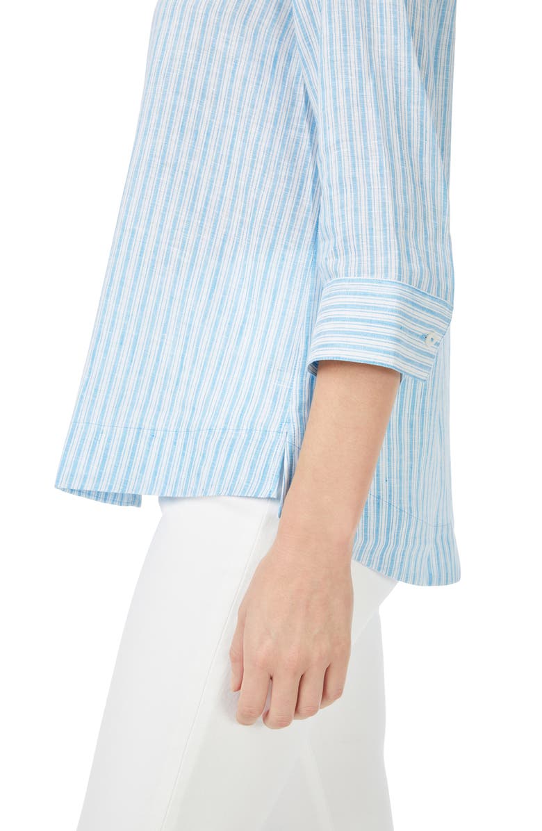 Foxcroft Harley Stripe Linen Button-Up Shirt, Alternate, color, Blue Breeze