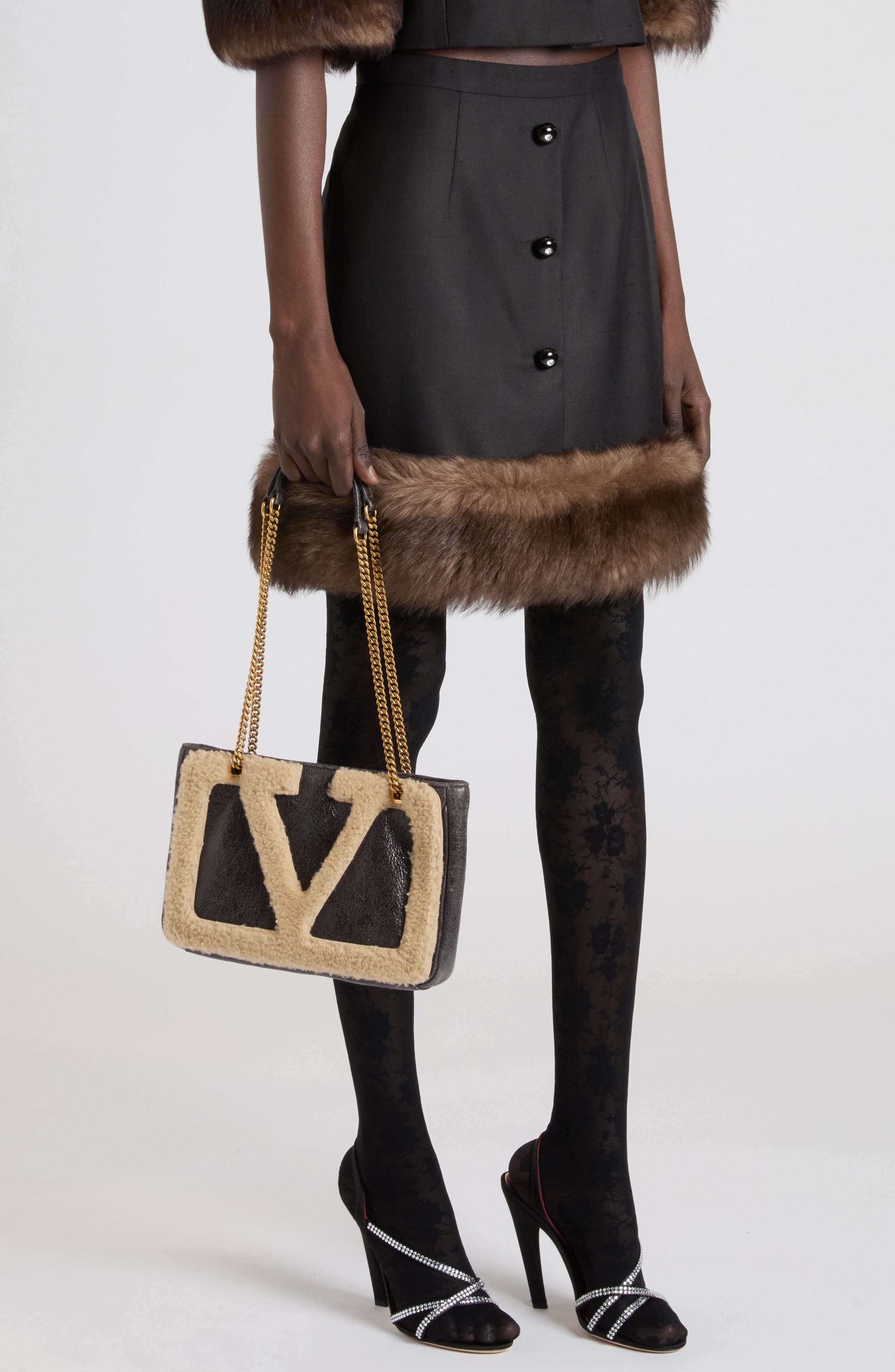 Valentino Garavani Small Viva Superstar Genuine Shearling Trim Tote, Alternate, color, Fango/ Dark Beige