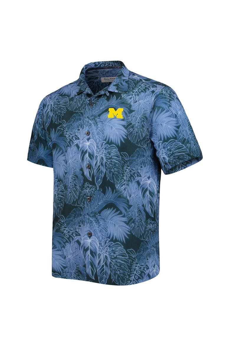 Men's Tommy Bahama Navy Michigan Wolverines Big & Tall Coast Luminescent Fronds IslandZone Button-Up Camp Shirt, Alternate, color, Navy