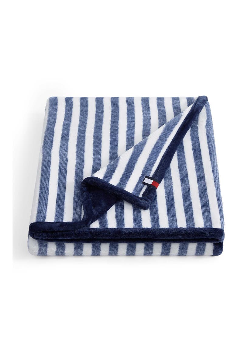 Laguna Beach Stripe Throw Blanket, Main, color, WHITE/ DEEP BLUE