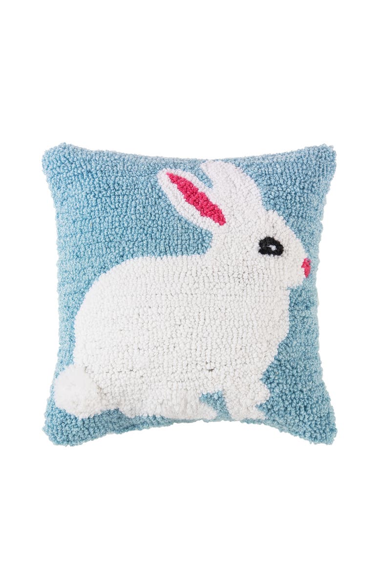 C&F Home Easter Bunny Hooked Blue Mini Accent Pillow 12" x 12", Main, color, White