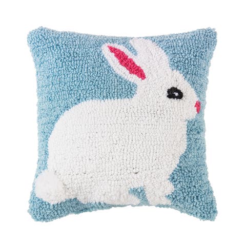 Easter Bunny Hooked Blue Mini Accent Pillow 12" x 12"
