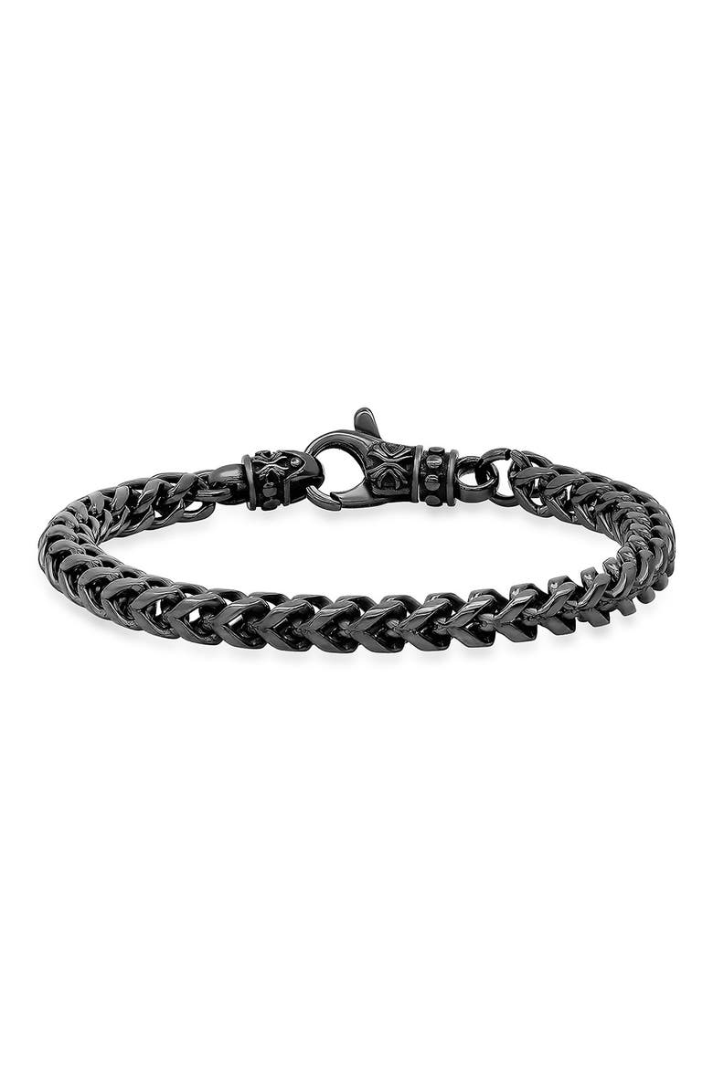 Stainless Steel Wheat Chain Bracelet, Main, color, BLACK