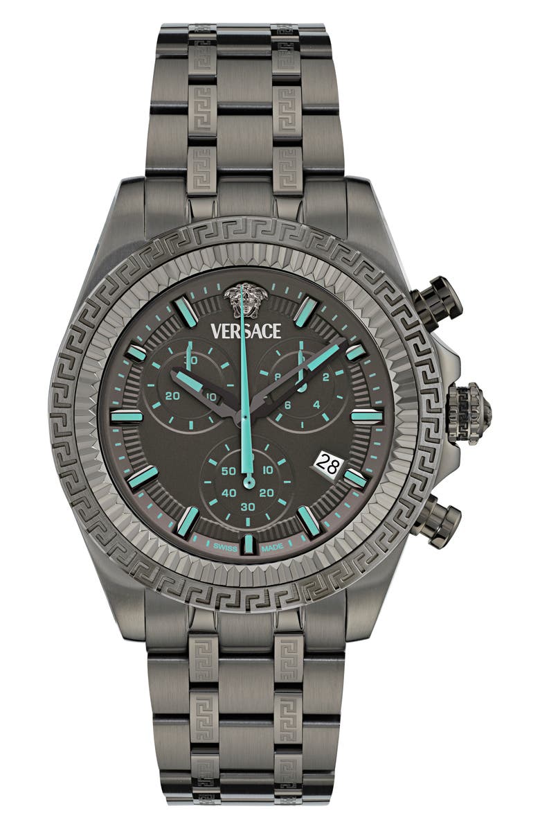 Versace Fornax Chronograph Bracelet Watch, 43mm, Main, color, Ip Gunmetal