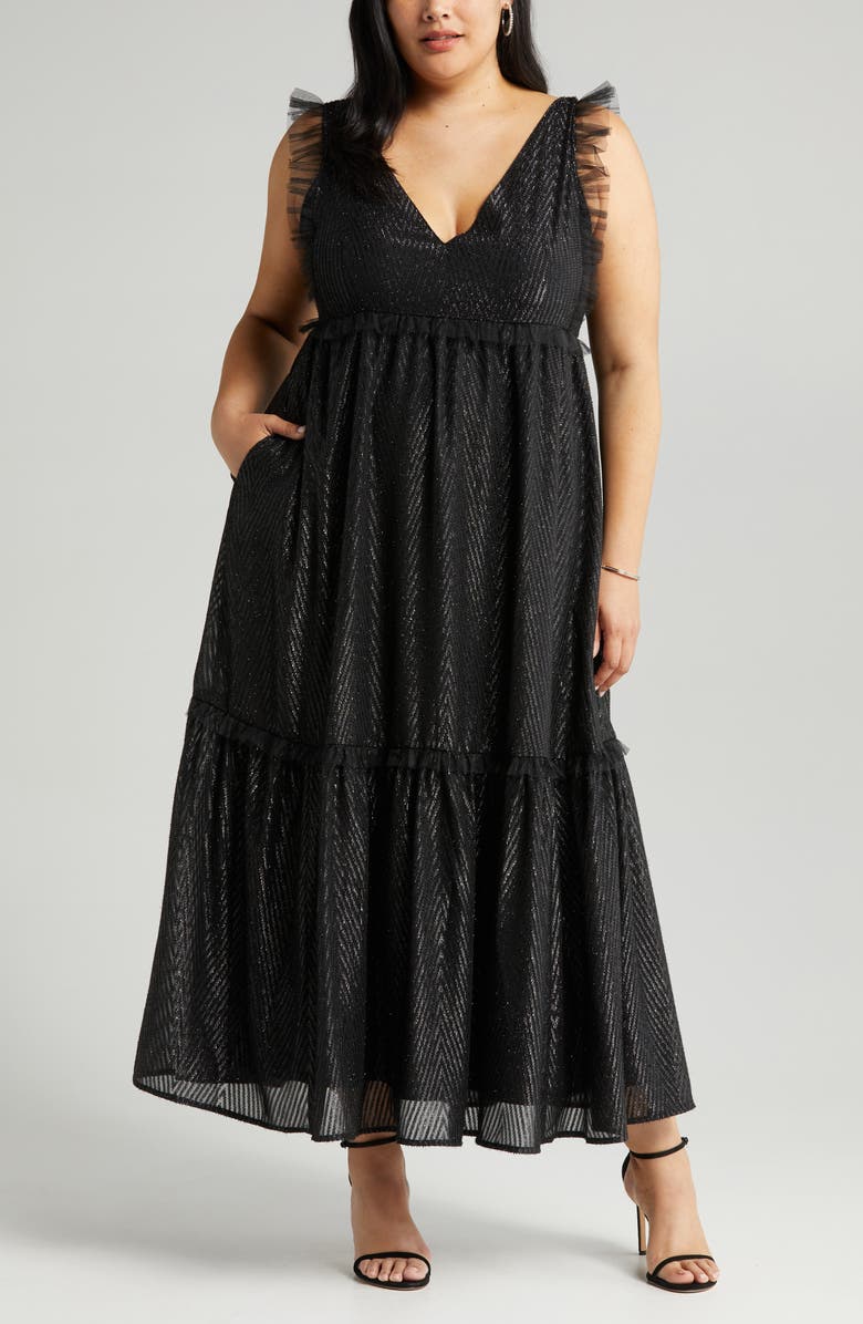 Chelsea28 Chevron Metallic Tiered Maxi Dress, Alternate, color, 