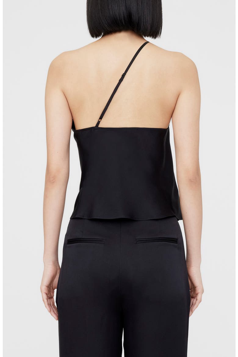 Mandy One-Shoulder Silk Top, Alternate, color, BLACK