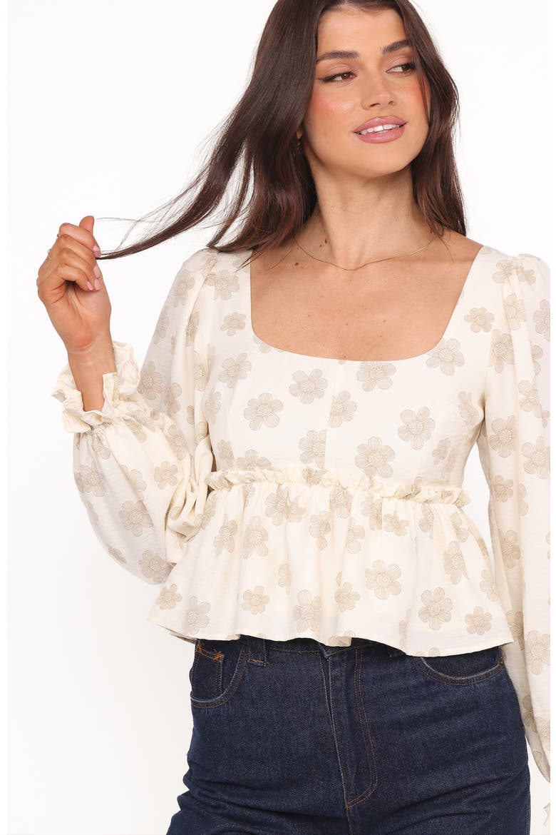 Cielo Floral Peplum Top, Alternate, color, SAND BEIGE FLORAL