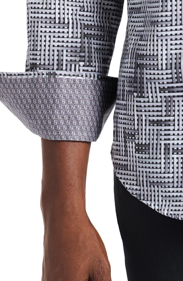 Robert Graham Berkley Geo Pattern Stretch Cotton Button-Up Shirt, Alternate, color, Light Grey