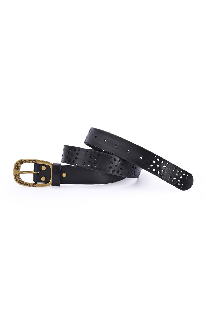 OLD TREND Blooming Genuine Leather Perforated Floral Vintage Belt, Alternate, color, Black