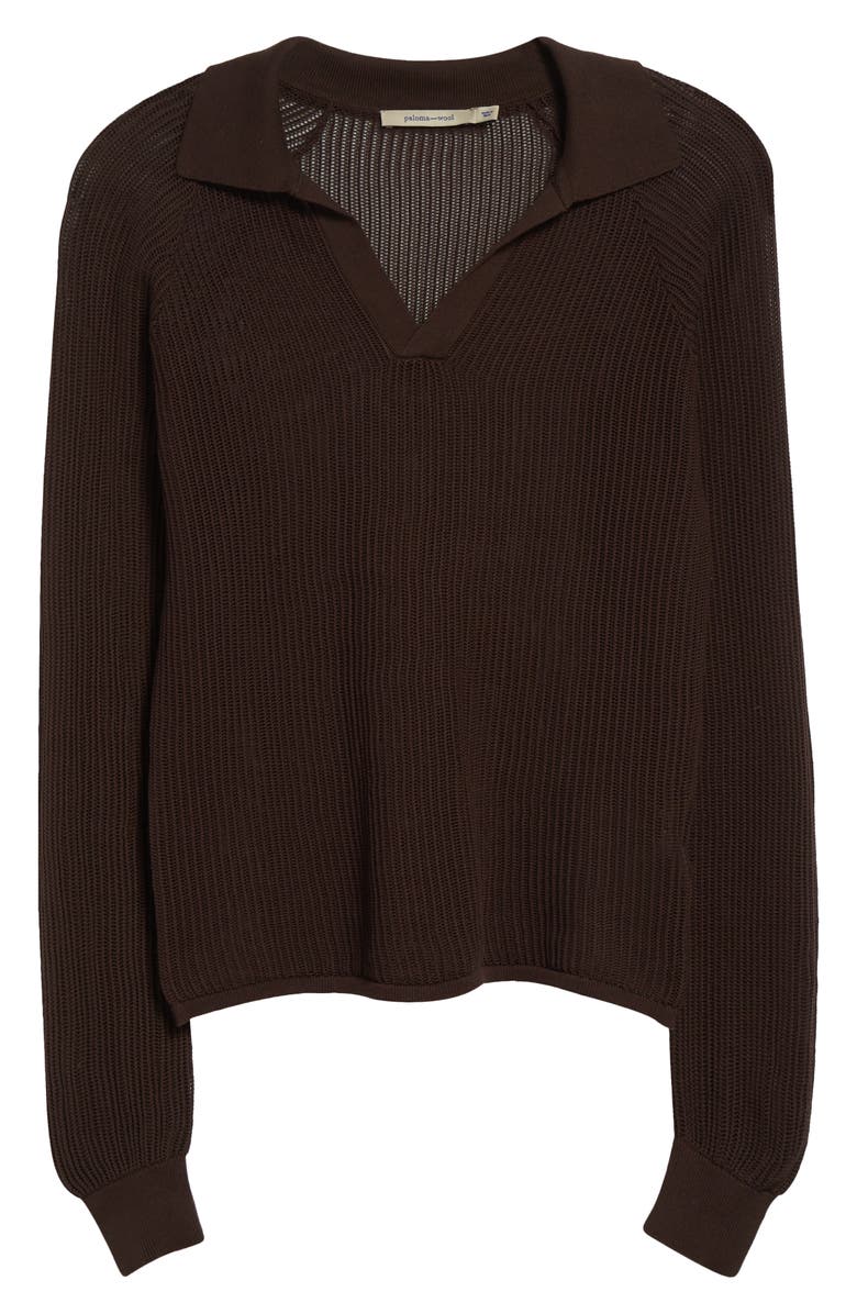 Paloma Wool Dandy Open Stitch Long Sleeve Polo, Alternate, color, Brown