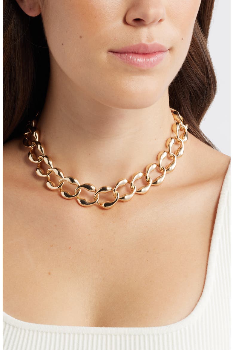 Puffy Curb Chain Necklace, Alternate, color, GOLD