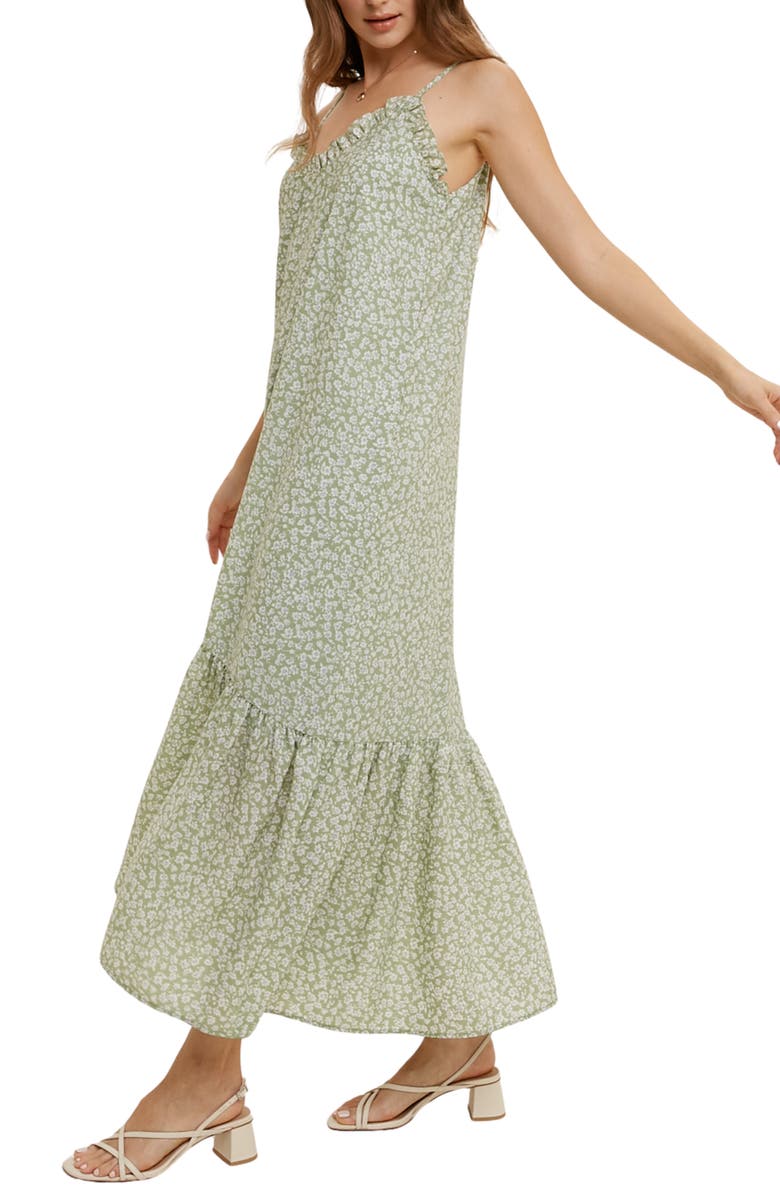 WISHLIST Floral Ruffle Maxi Dress, Alternate, color, Sage