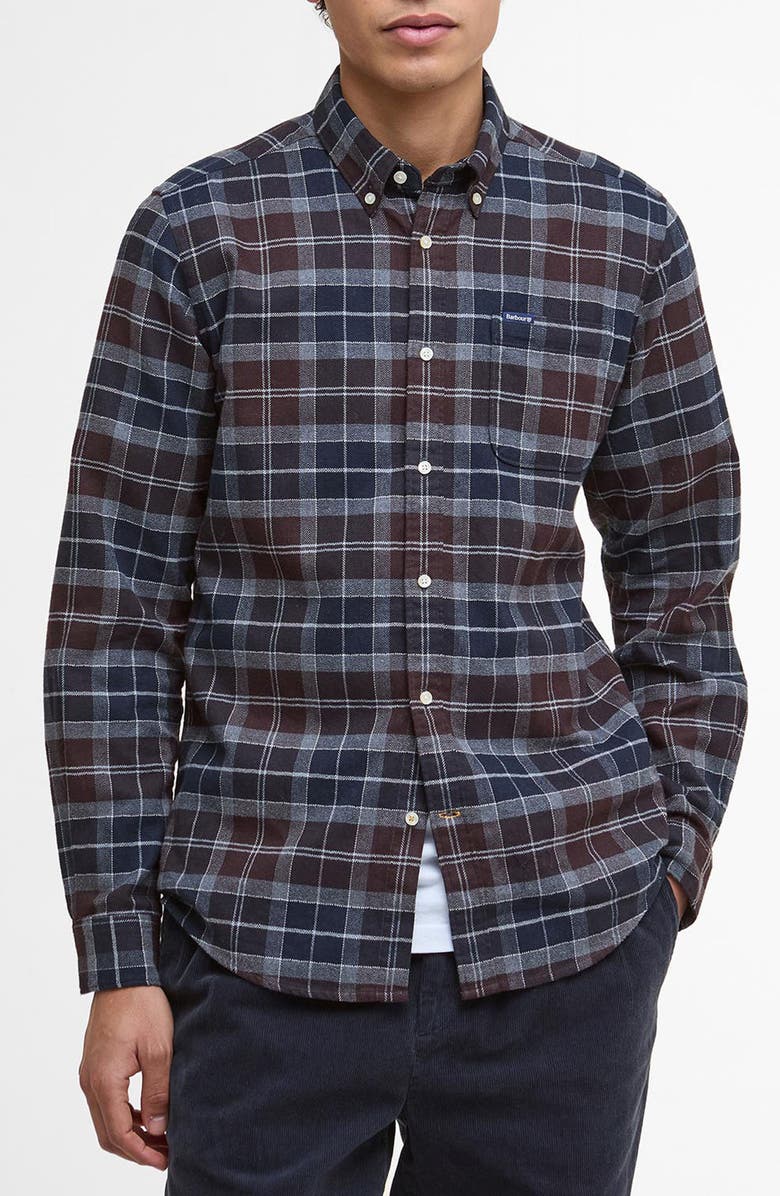 Barbour Kyeloch Tailored Fit Plaid Cotton Flannel Button-Down Shirt, Main, color, Midnight Oak Tartan