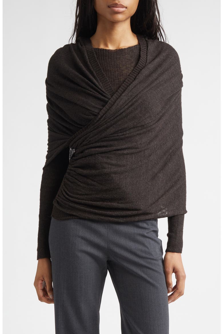 Elio Semisheer Baby Alpaca & Extrafine Wool Blend Rib Crossover Sweater, Main, color, BROWN