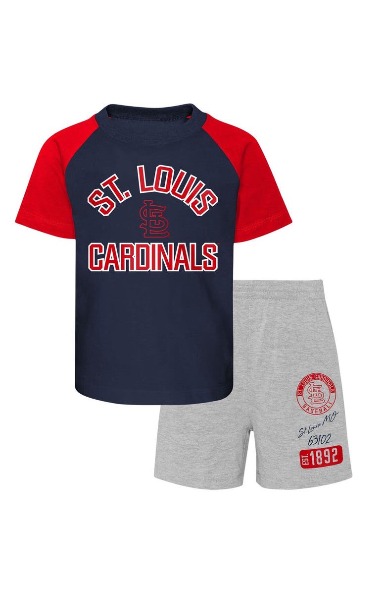 Outerstuff Preschool St. Louis Cardinals Navy/Heather Gray Groundout Baller Raglan T-Shirt & Shorts Set, Main, color, Navy