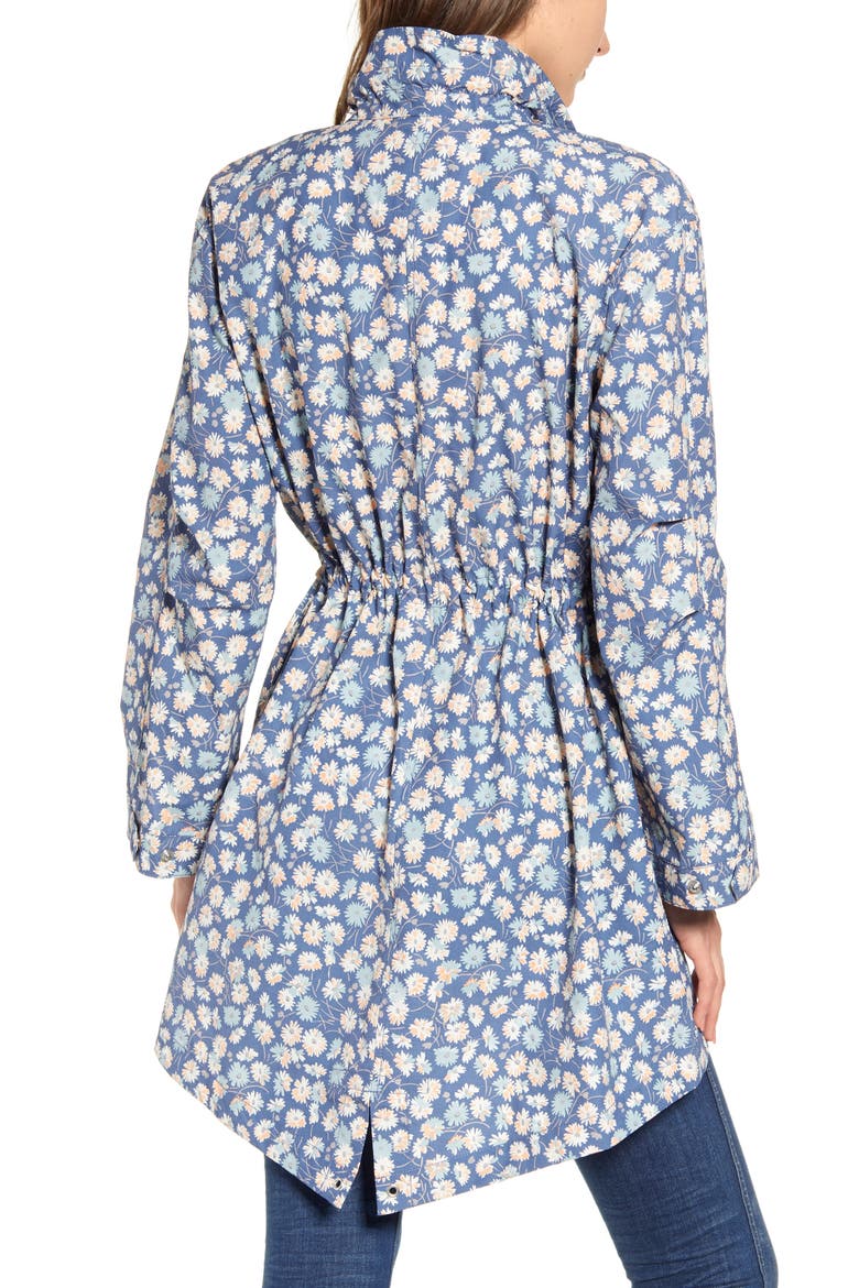 Ruffle Neck French Floral Raincoat, Alternate, color, BLUE MOON