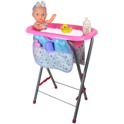 12 Inch Baby Doll Bath Tub Set, Sea Design, Care Accessories, Kids 2+
