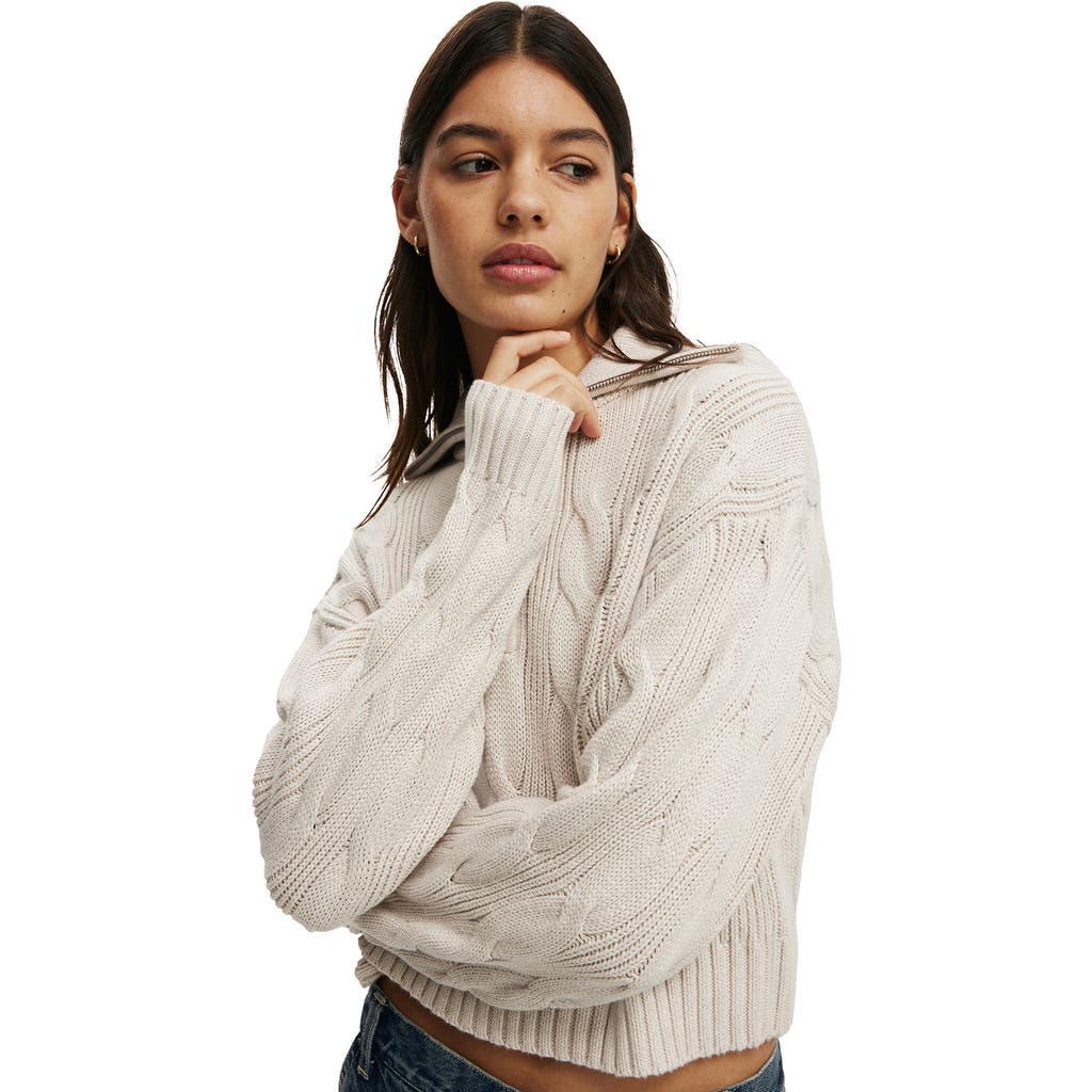 Cotton On Cotton Cable Half Zip Pullover In Neutral