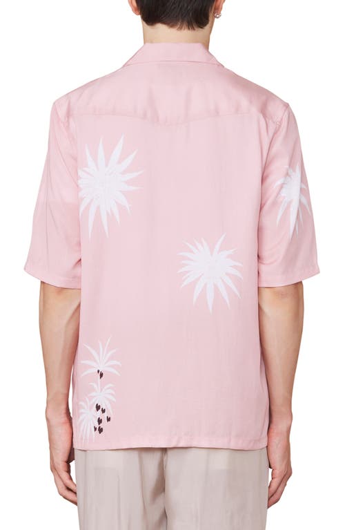 Officine Generale Officine Générale Eren Palm Tree Short Sleeve Button-up Shirt In Smoked Pink/white