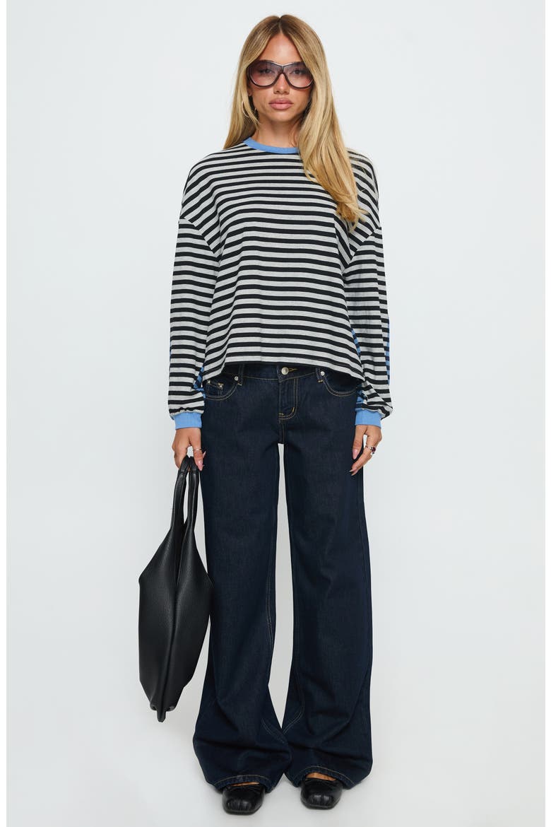 Taysha Colorblock Stripe Long Sleeve Stretch Cotton Top, Alternate, color, BLACK / GREY STRIPE