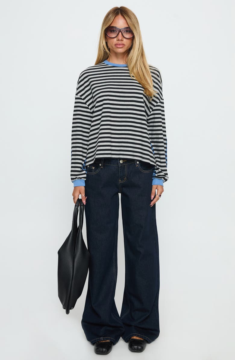 Princess Polly Taysha Colorblock Stripe Long Sleeve Stretch Cotton Top, Alternate, color, Black / Grey Stripe