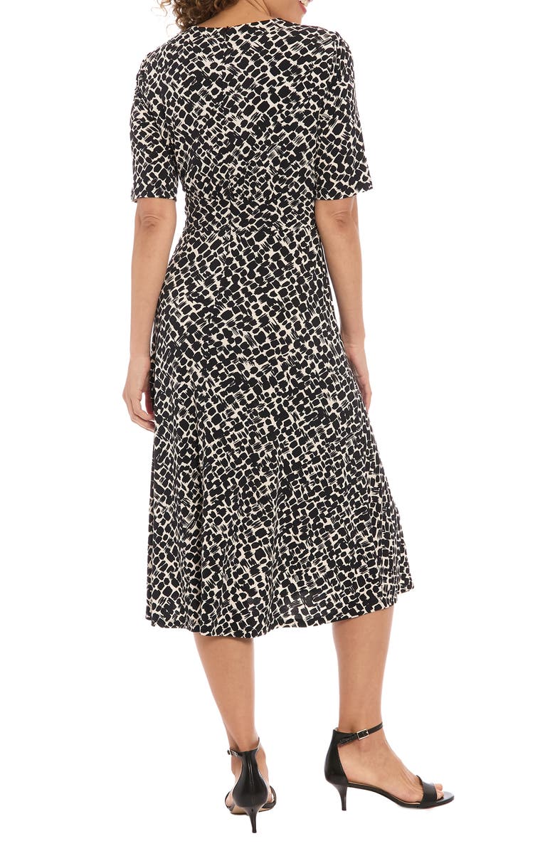 London Times Short Sleeve Inset Waist Fit & Flare Midi Dress, Alternate, color, Cream/ Black