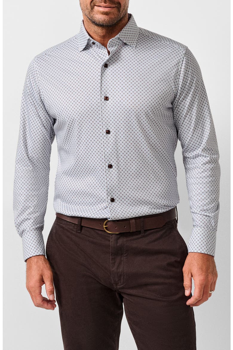 Geometric Knit Sport Shirt, Main, color, WHITE/ CHOCOLATE