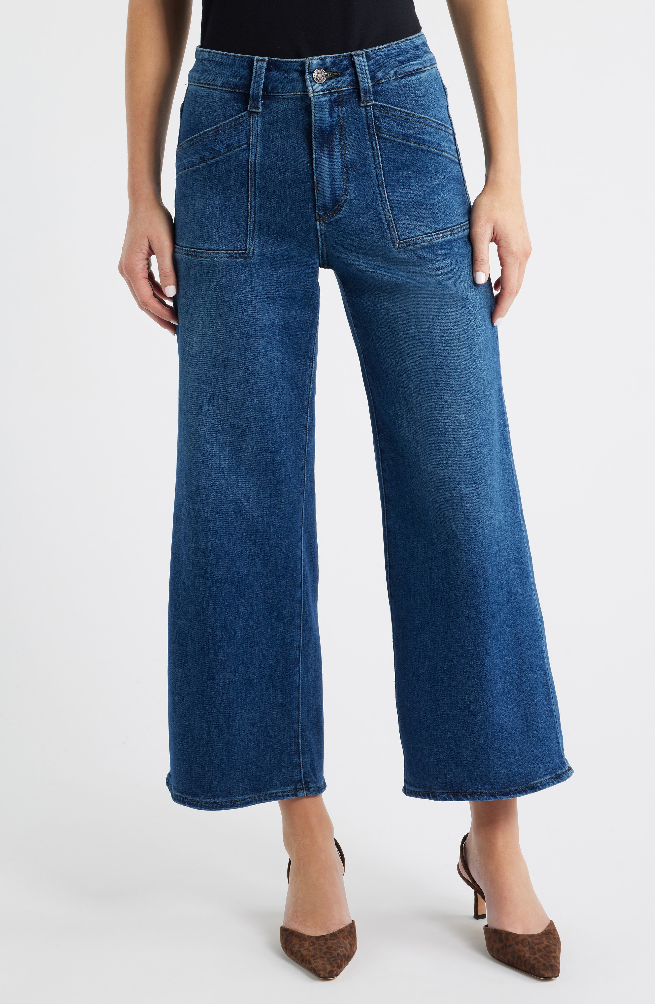 PAIGE Anessa Slant Pocket High Waist Ankle Wide Leg Jeans