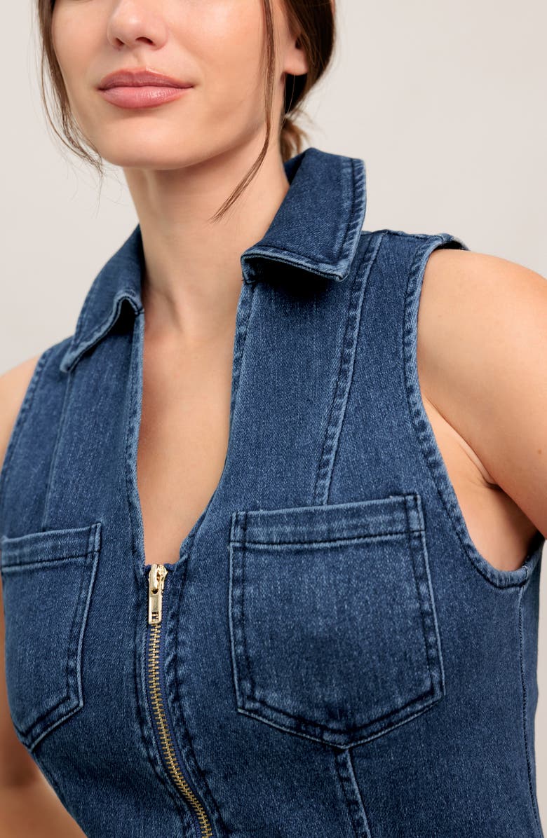 FLYING TOMATO Sleeveless Denim Midi Dress, Alternate, color, Medium Indigo