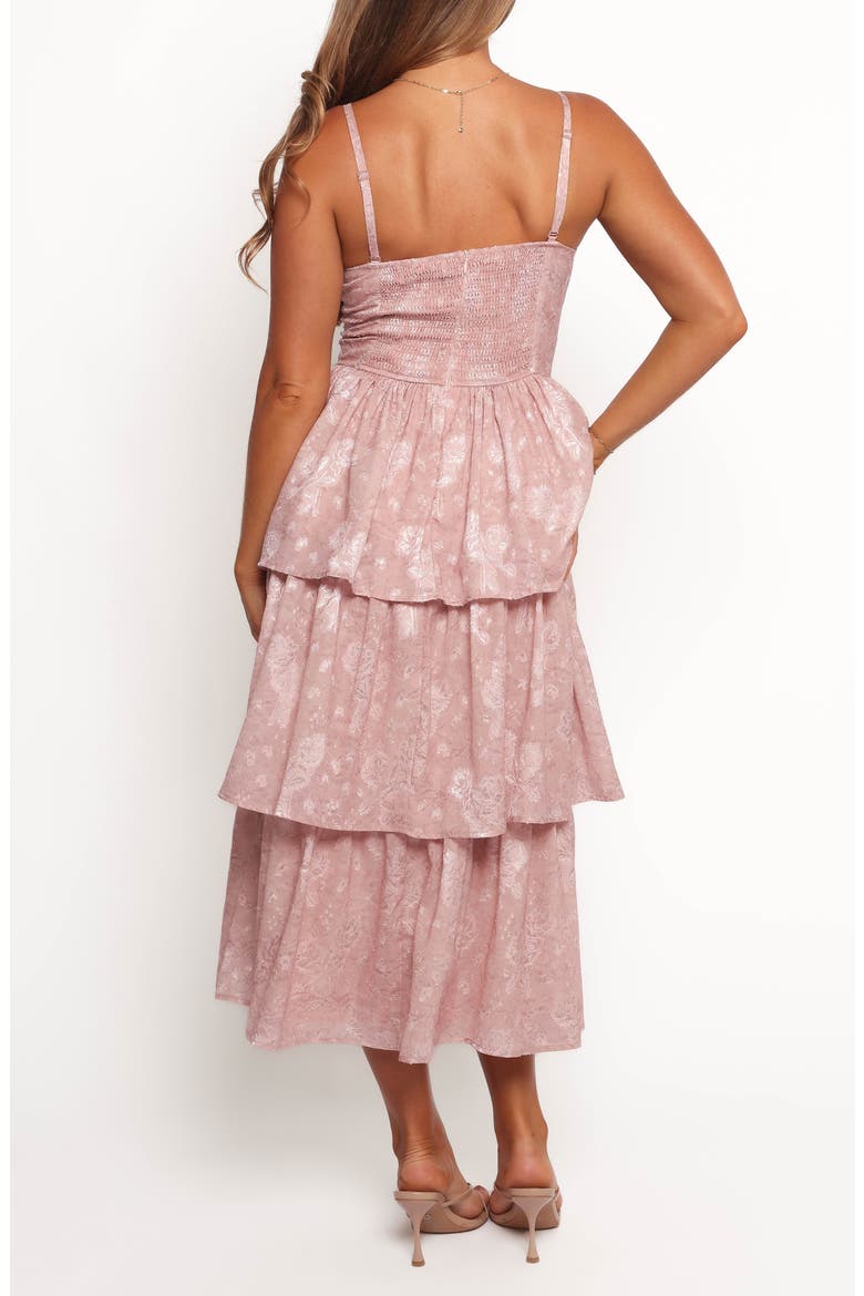 Imogene Floral Jacquard Tiered Midi Dress, Alternate, color, MAUVE