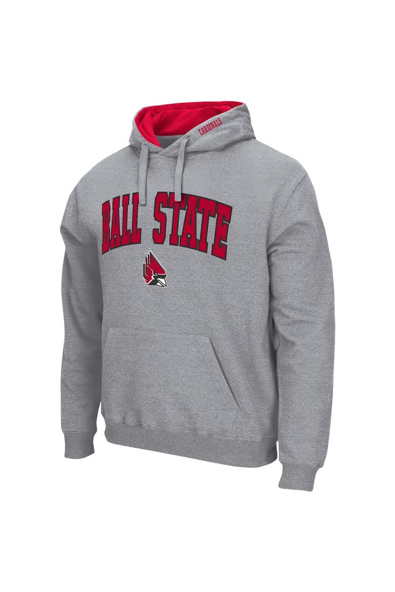 Men's Colosseum Heathered Gray Ball State Cardinals Arch & Logo 3.0 Pullover Hoodie, Alternate, color, Heather Gray