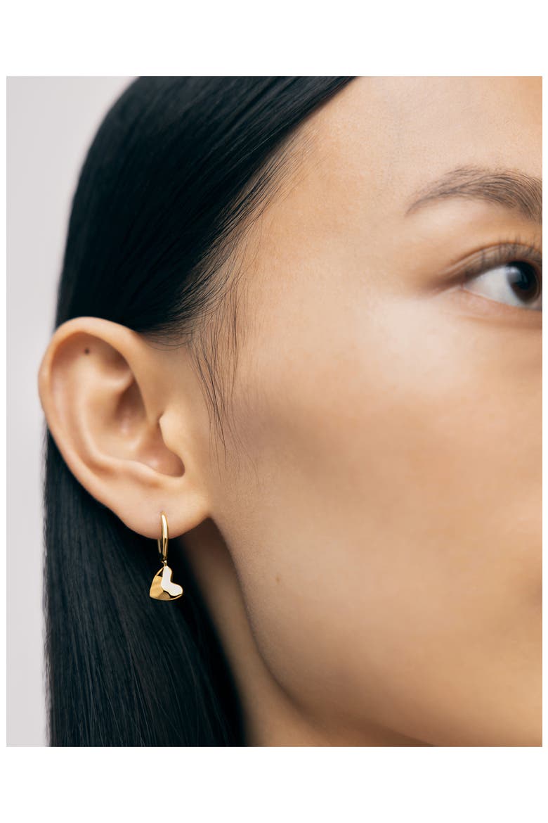 Heart Drop Huggie Hoop Earrings, Alternate, color, 18CT GOLD VERMEIL